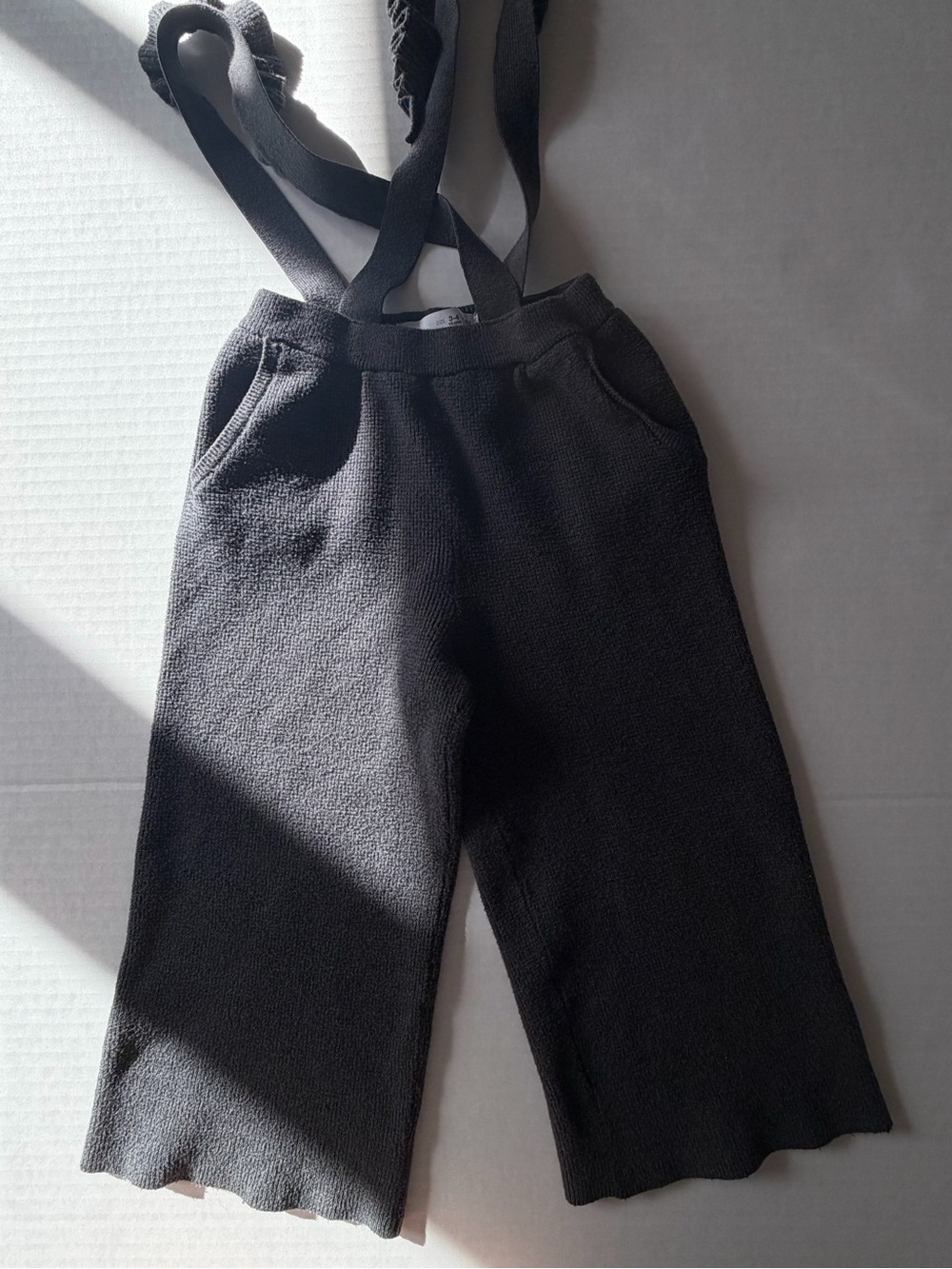 Zara Girls Charcoal Knit Wide Leg Suspender Pants 3-4Y